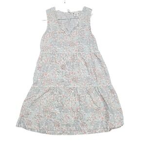 Boho Peasant Cottage Joie Linen Tiered Mini Dress Women XS Floral Sleeveless